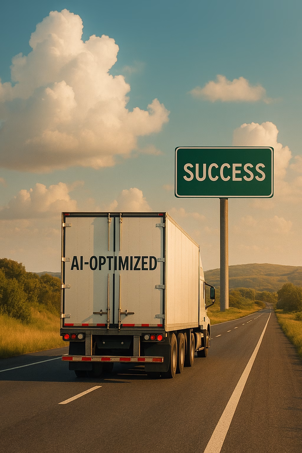 20250408_1300_Ai Truck Towards Success_Simple_Compose_01Jrb8Yj9Ef8Csckqsa08Gfafj Driving Towards Success With Ai Automation